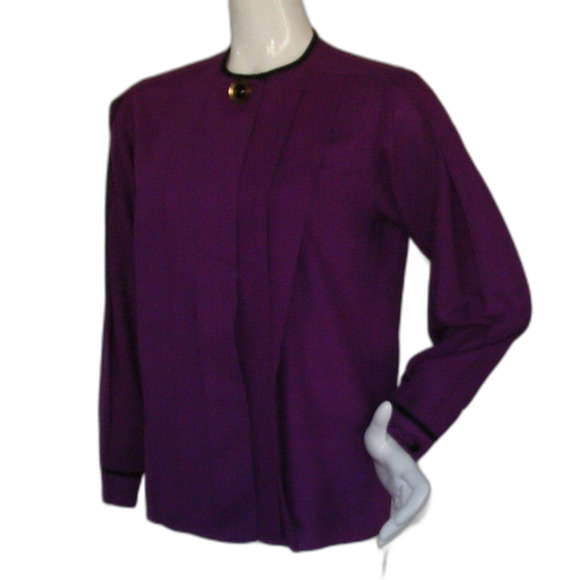 ANNE KLEIN Blouse, 6 Vintage, Hidden buttons, long sleeves, Purple - Picture 4 of 11